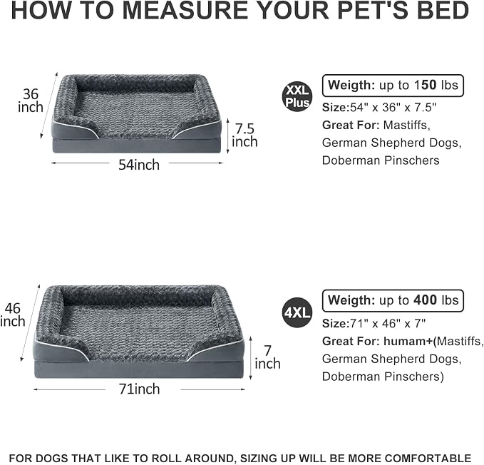 WNPETHOME Orthopedic Washable Human Dog Bed for Adult & Dog Cozy Sleep | Human Size Waterproof Big Soft Dog Couch Sofa Bed for Dogs & Adult Relax with Removable Cover Pet Bed Dark Grey 61x43 Inch