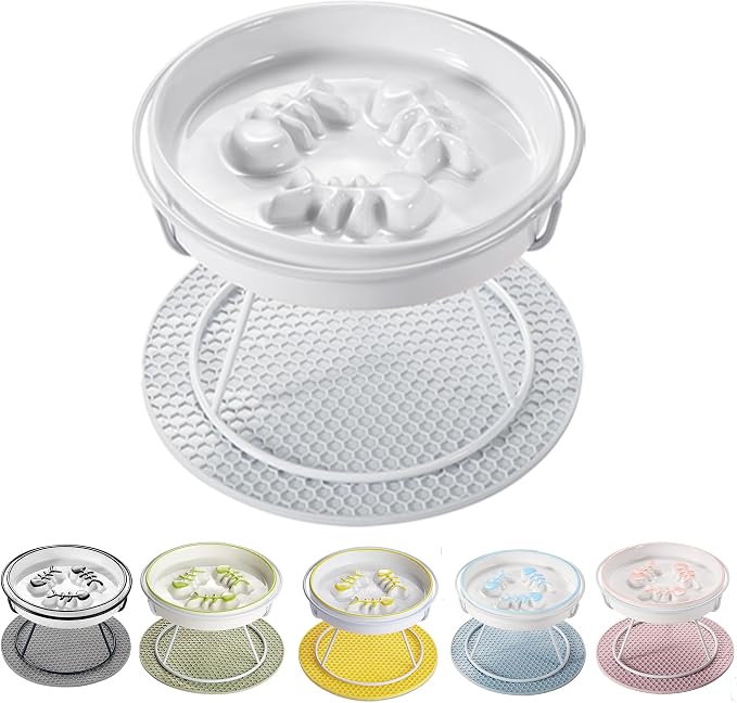 Ceramic Elevated Slow Feeder Cat Bowl, Anti Vomit, Removable Dish, White | Removable Ceramic Bowl Elevated Anti Vomit Whisker-Friendly Wet & Dry Food White Glazed Finish