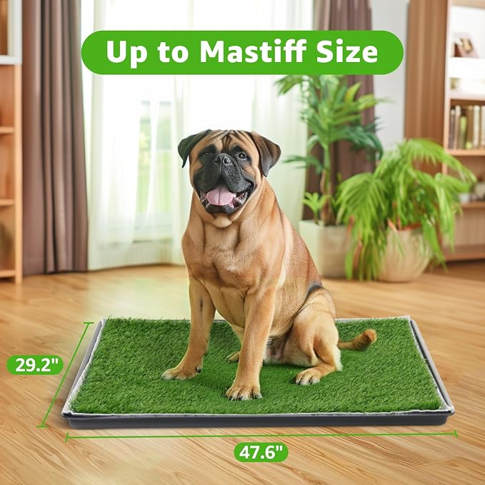 Dog Grass Pad with Tray for Dogs Puppy Potty Training to Pee & Poop Indoor | Dog Litter Boxes with Faster Drainage Artificial Grass & Quick-Absorbency Washable Pee Pads, Indoor Outdoor Use