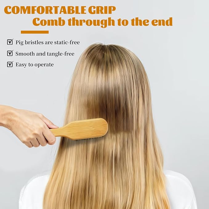 40 Pack Small Boar Bristle Hair Brush Bulk, Bamboo Handle -Slick Back Beard Brush, Hard Bristle Brush for Thick Hair, Curly, Frizz Control,Dual Use for Women & Men, Pet Grooming Cat & Dog