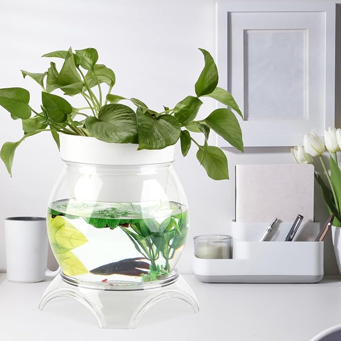 3 Gallon PET Aquaponic Betta Fish Tank Aquaponic with Base and Top, Large Bowl Shatterproof Aquarium Fish Tank with Clear Clarity for Terrarium, Flower Vase Centerpiece Present for Fish Lovers