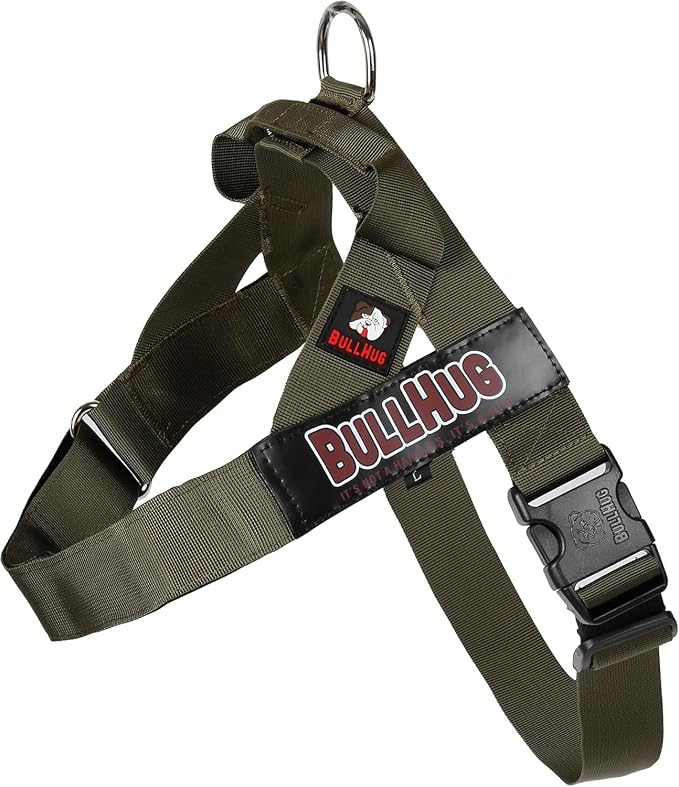 Adjustable Dog Harness– No Pull, No Choke – for English Bulldogs, French Bulldogs, Pugs & Broad-Chested Breeds – Easy, Safe Walks (Olive Green, XL)