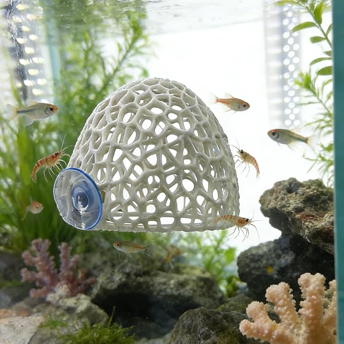 Cave with Suction Cup, Aquarium Betta Fish Hideout Habitat Decor, Stable Resting Hiding Place for Cherry Shrimp, Dwarf Shrimp, Guppy and Small Fish (White)