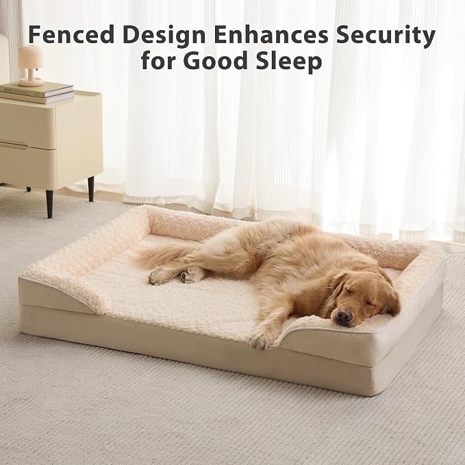 WNPETHOME Orthopedic Washable XXL Dog Bed for Senior Dog Cozy Sleep | Extra Large Waterproof Big Soft Dog Couch Sofa Bed for Dogs Relax with Removable Cover Supportive Pet Bed Beige 54x36 Inch