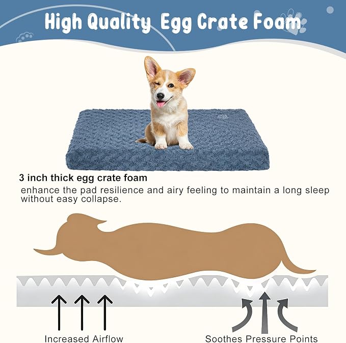 EMPSIGN Dog Bed Mat Crate Pad Mattress, Ultra Soft Pet Kennel, Navy, M | Reversible(Cool & Warm), Waterproof Linings, Removable Machine Washable Cover, for 30" Dog Crate, Soft Rose Plush/Canvas