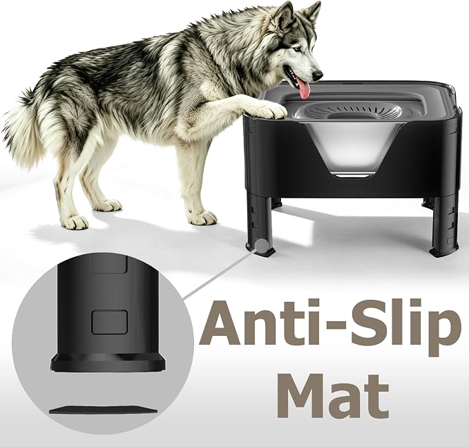 Elevated Dog Water Bowl 12L, 3.1Gal No Spill Water Bowl for Dogs with 4 Heights Adjustable Raised Dog Stand and 3 Filters Stainless Steel Dog Bowls with Anti-Mat for Large Dogs and Multi Pets