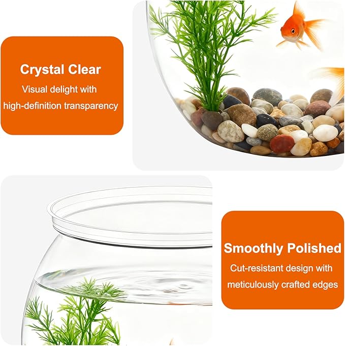 Mini Plastic Fish Bowl, 27 Oz Decorative Small Fishbowl, Round Plastic Fish Tank, Unbreakable Aquarium Fish-Bowls for Party Decorations, Centerpiece Vases, Hydroponic Planter and Home Decorations