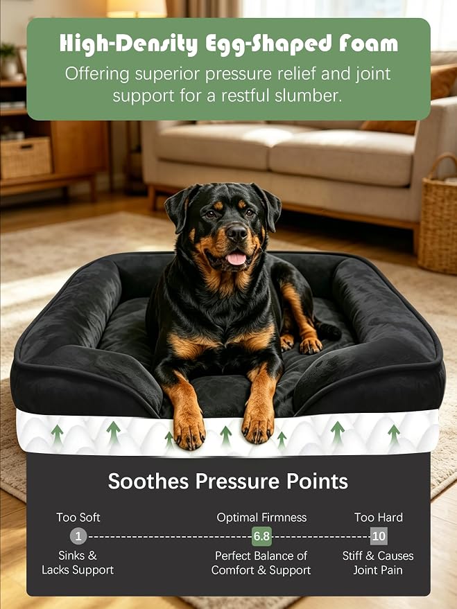 Spotted Play Orthopedic Dog Bed with Sides - Sofa Beds for Extra Large Dogs, Supportive Foam Pet Couch Bed with Washable Removable Cover, Waterproof Lining and Non-Slip Bottom, Black - XL