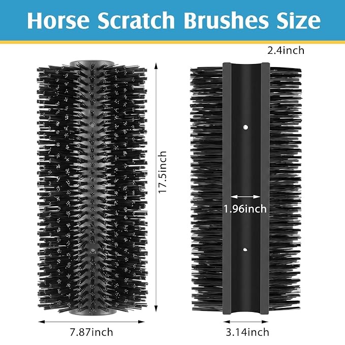 3 Pack Livestock Scratching Brush, Black | Animal Scratcher, Itch Relief Grooming, Horse Goat Cow Scratcher, Fence Post Mounting, Durable Bristles, Farm Livestock Care