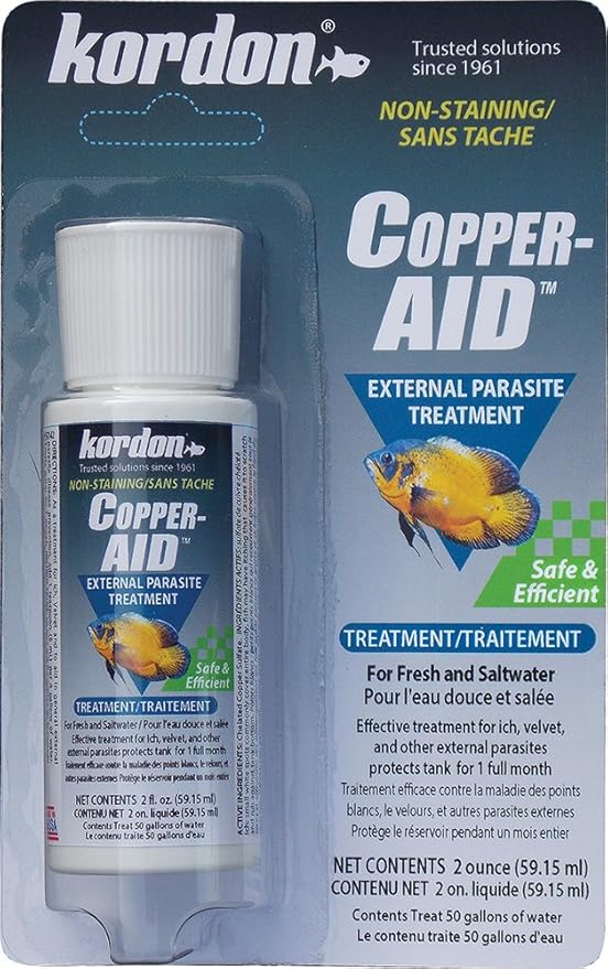 Kordon Copper-AID External Parasite Treatment for Aquarium Fish – Cures Ich, Velvet, and Parasites on Freshwater and Saltwater Fish, 2-Ounces, 1 Count (Pack of 1)