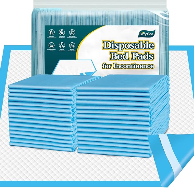 SOFYFINE 50 Count Disposable Bed Pads with Adhesive Strip 30"x36" | Thicken Elderly Adults Incontinence Underpads,Heavy Duty Absorbent Chucks Waterproof,XL Extra Large Puppy Pee Training Pad