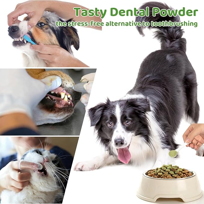 Dog Dental Powder, Dog Teeth Cleaning Powder and Cat Breath Freshener, Reduces Plaque & Bad Breath Off Pet Dental Care Supplies Tartar Remover for Dogs & Cats(150g)