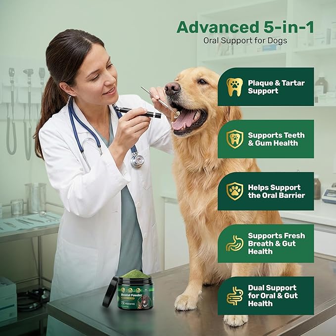 Probiotic Dog Dental Powder - Plaque Off Powder - Dog Teeth Natural Cleaning Powder - Dogs Breath Freshener - Enzymes & Probiotic with Tartar and Plaque Off - Pets Tooth Cleaning- 150g/5.3 oz