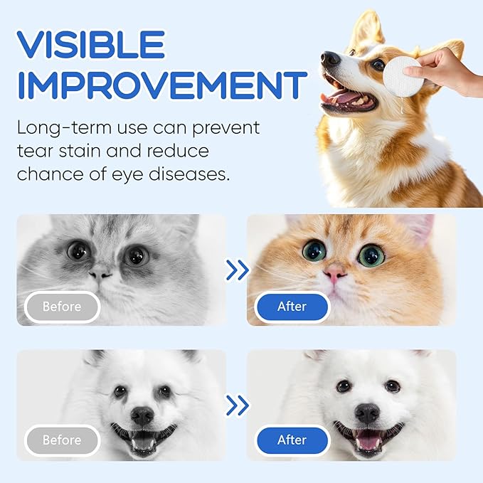 Opdent Eye Wipes for Dogs & Cats - Tear Stain Remover for Dogs - Dog Eye Cleaner, Eye Debris, Discharge, Mucus Secretions - Eye Wipes for Dogs & cat Eye Wipes (3.2 in,300pcs)