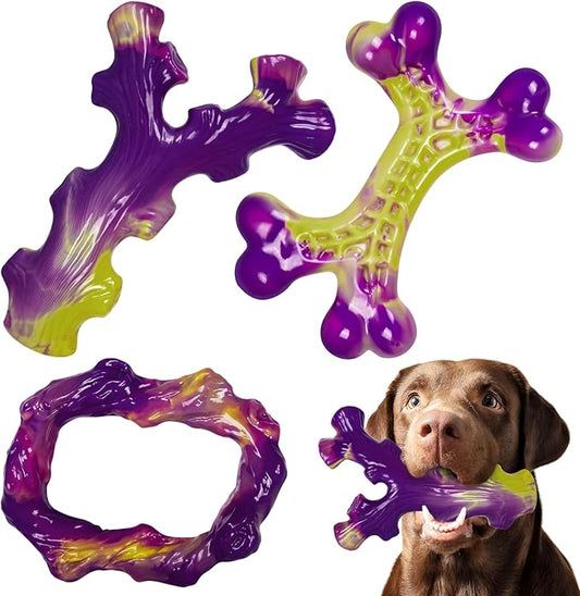Tough Dog Toys for Aggressive Chewers 3 Pack, Indestructible Dog Toy for Large Dogs, Dog Chew Toys to Keep Them Busy, Dog Bones for 15-60lbs Medium/Large Breeds, Interactive Dog Toys