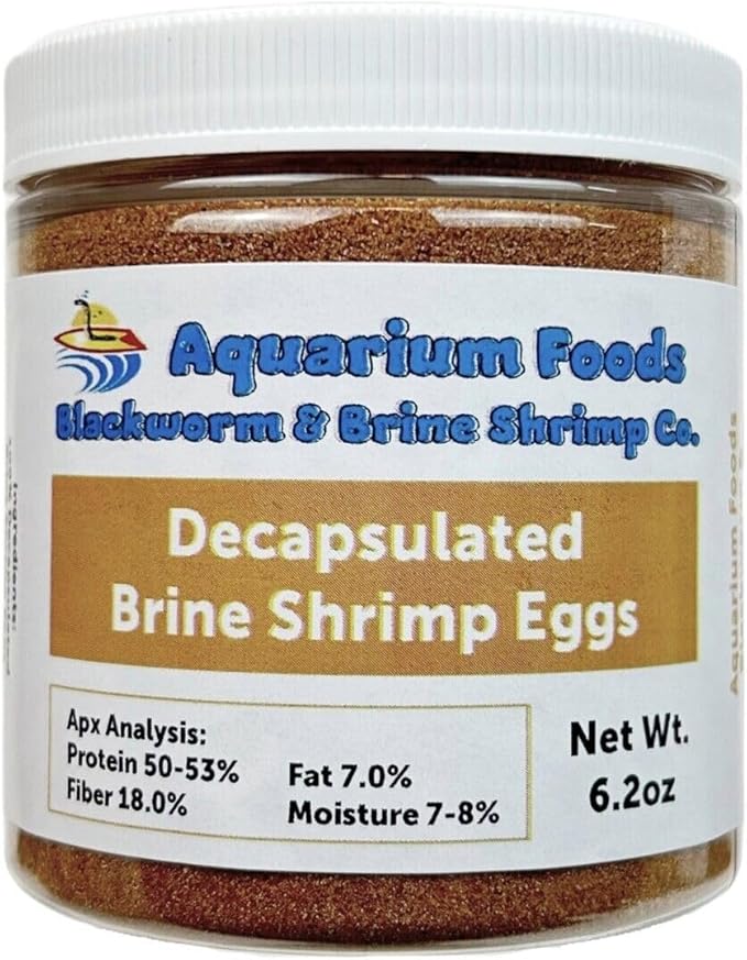 Aquatic Foods Inc. Decapsulated Brine Shrimp Eggs, Non Hatching Shell Free Artemia Cysts. These Eggs Ready to Feed Small Tropicals, Killies, Corals, Anemones, All Fry & Babies…6.2oz Small Round Jar