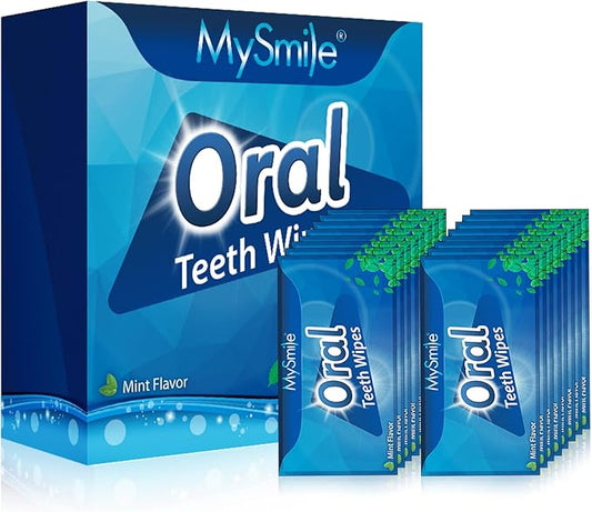 MySmile 100pcs Teeth Wipes Disposal Finger Brush Deep Cleaning Teeth Wipes Oral Brush Up Tooth Wipes for Teeth Cleaning, Mint Flavor