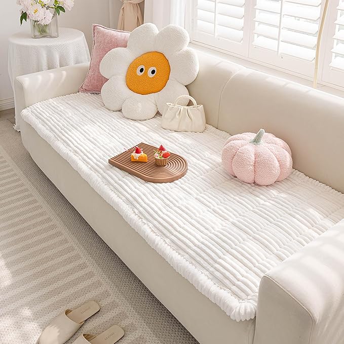 Couch Cover for Dogs Washable, Non-Slip Pet Couch Covers for Sofa, Fuzzy Dog Couch Cover Blanket for Furniture Protector (Z-White, 27.6" x 82.7"/70 x 210cm)