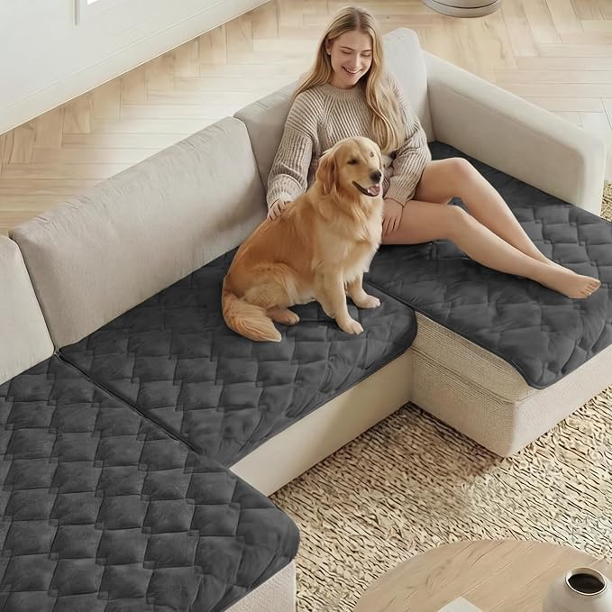 H.VERSAILTEX Chenille Couch Cover for Dogs Washable Soft Fuzzy Chair Covers Armchair Sectional Sofa Cover Thick Pet Couch Cover Protector Non-Slip Dog Bed Cover(Grey, 28" x 34")
