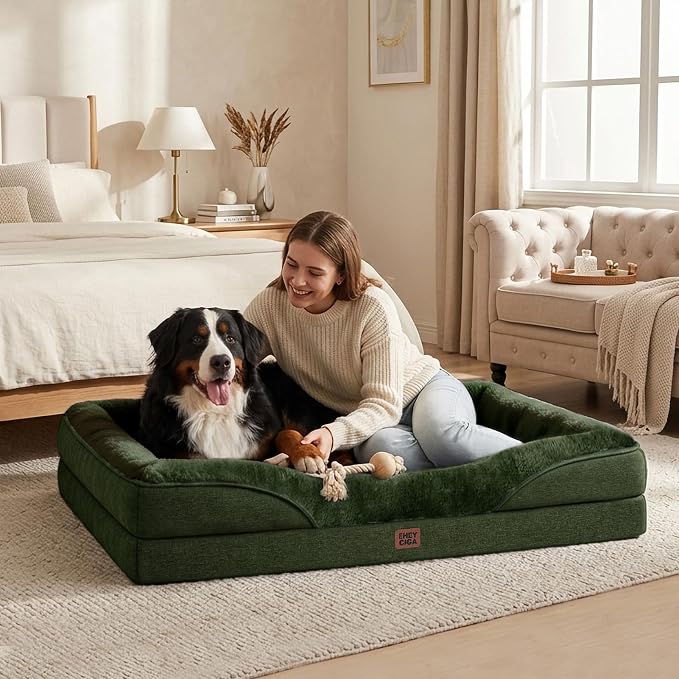 EHEYCIGA Orthopedic XXL Dog Bed for Large Dog, Memory Foam Dog Couch, Dark Green