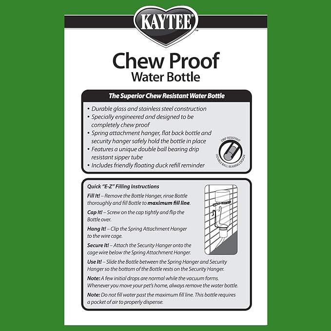 Kaytee Chew-Proof Water Bottle for Pet Hamsters, Gerbils and Rats, 6 oz
