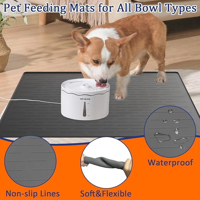 XXXXL Largest Pet Food Mat, 51.2"x25.6"(130cmx65cm) Silicone Dog Mats for Food and Water, Nonslip Pet Feeding Mats for Floors,Dog Cat Bowl Mat with Raised Edges, Beige