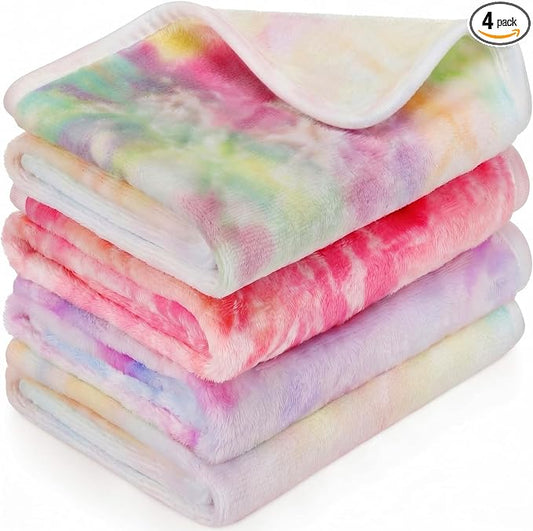 Tatuo 4 Pack Fleece Dog Blankets for Puppy Cats Multi-Size Sleep Mat for Pet Guinea Pig Soft Washable Crate Bed Puppy Teething Toys Print Pattern Warm Blanket Indoor(Pastel,24 x 16 Inch,Tie Dye)