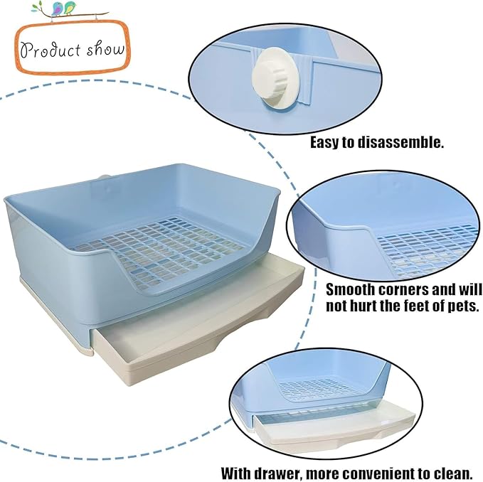 kathson Large Rabbit Litter Box with Drawer, Potty Trainer Corner Toilet Bigger Pet Pan Bunny Litter Box Tray with Grass Mat for Adult Guinea Pigs, Chinchilla, Hamster Ferret (Brown)