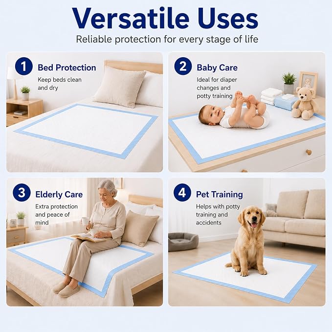 30"x36" Bed Pads Disposable Adult 7-Layer Extra Large 50 Count | Overnight Protection for Incontinence, Super Absorbent Chucks Underpads, Leakproof, Pee Pads for Dogs, Elderly, Kids, Pets