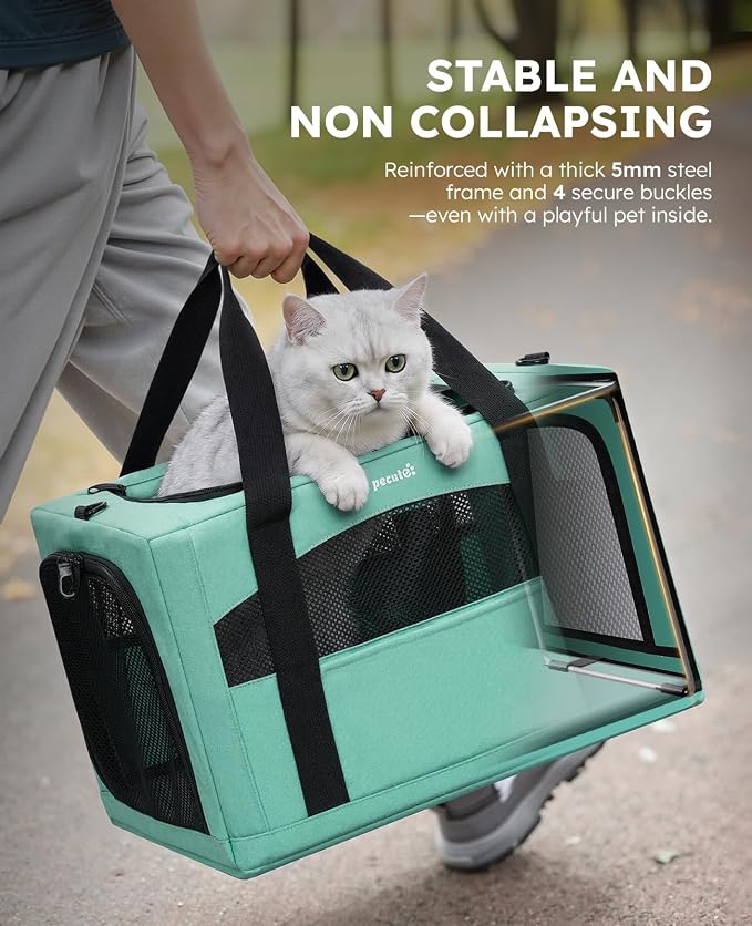 Pecute Cat Carrier Stable, Pet Carrier with Privacy Partition,Light Green | Safe For Car Travel, Stable Steel Frame, Soft-Sided Pet Carrier Bag For Dogs And Cats Up To 11lbs, Foldable Design.