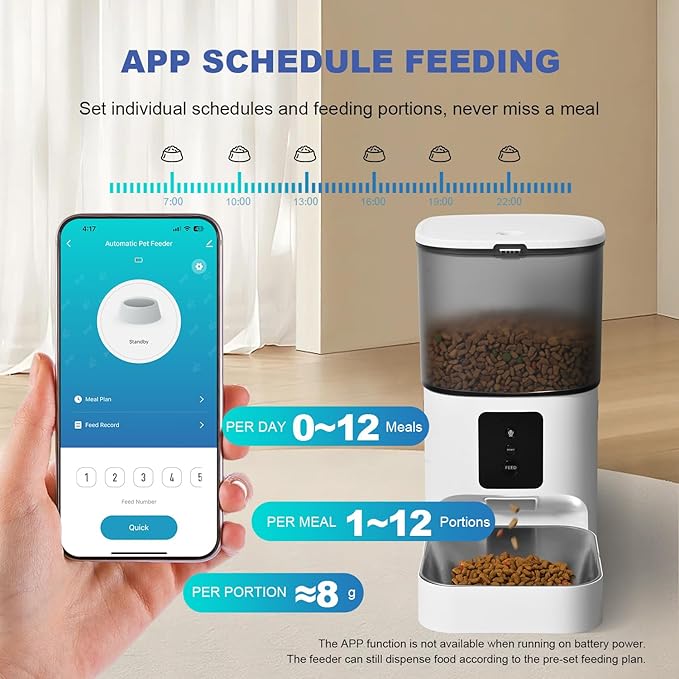 2.4G/5G Automatic Cat Feeder, 4L WiFi Food Dispenser with 10s Voice Recorder, Pet Feeder up to 10 Meals per Day, Timed Cat Feeder with Dry Food Sealed Ring (Matte White, 4.0 L)
