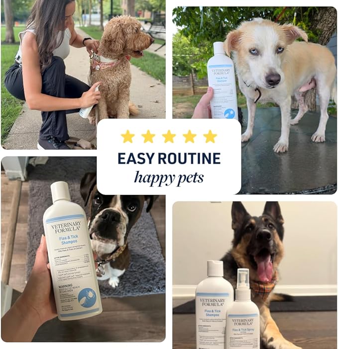 Veterinary Formula Flea and Tick Bundle – Prevention Spray for Dogs, 8 oz + 16 oz Shampoo for Dog Flea & Tick Control