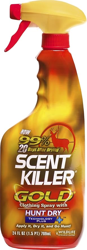 Wildlife Research Center Scent Killer Gold – Hunting Scent Eliminator with Hunt Dry Technology – Odor Prevention & Maximum Performance After Drying – Deer and Big Game (24 FL OZ Spray)