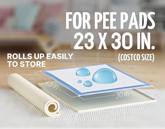 Skywin Dog Pee Pad Holder Tray Fits for 30” x 23” Pee Pads - 1 Pack - Beige | Corner Lock Holes, Raised Edges, Non-Spill, Easy to Clean Silicone Dog Potty Tray Holder, For Indoor Floor Protection