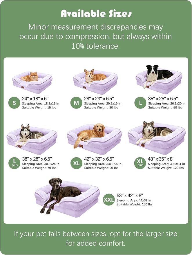 Spotted Play Orthopedic Dog Bed with Sides - Sofa Beds for Extra Large Dogs, Supportive Foam Pet Couch Bed with Washable Removable Cover, Waterproof Lining and Non-Slip Bottom, Purple - XXL