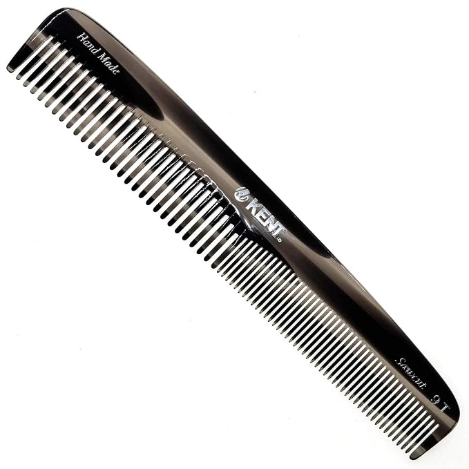 Kent 9T Black Graphite Fine Tooth and Wide Tooth Comb Detangler Hair Combs - Large Handmade and Saw-Cut Dressing Combs - Wet Hair Comb for Women and Durable Grooming for Men Made in England