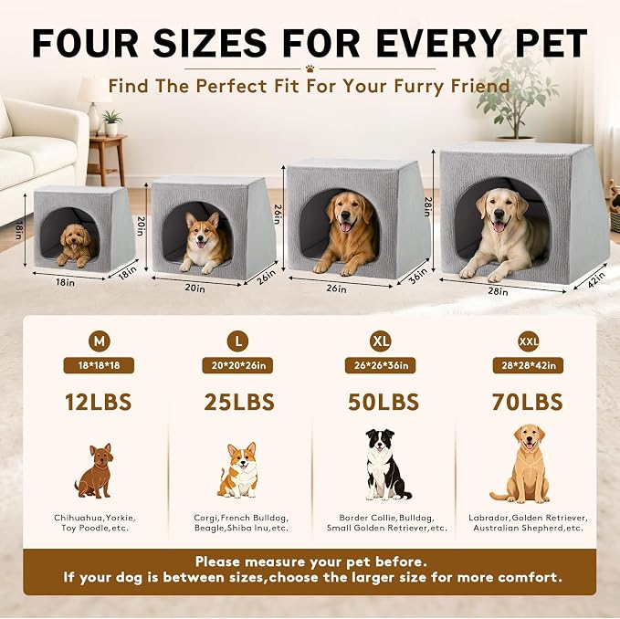 XL Indoor Dog House for Medium Large Dogs, Enclosed Dog Cave Bed | Washable Removable Cover, Spacious Pet House with Soft Cushion, Indoor Dog Bed for Large Breed, 36" L x 26" W x 26" H