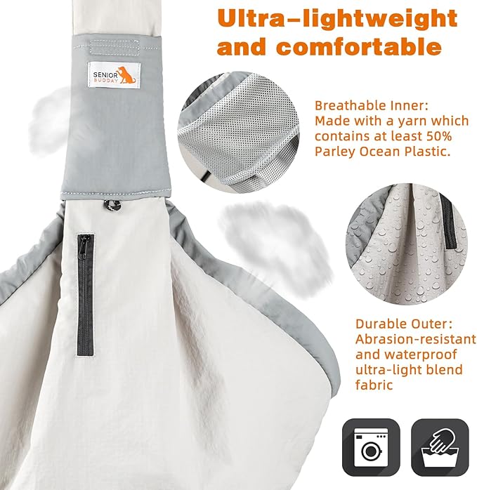 Dog Carrier Sling, Dog Carriers for Small Dogs Up to 20lbs, Grey | Puppy Sling, Cross Body Carrying Bag, Soft Front Pouch, Adjustable Shoulder Strap, Breathable Mesh Pet Backpack for Hiking