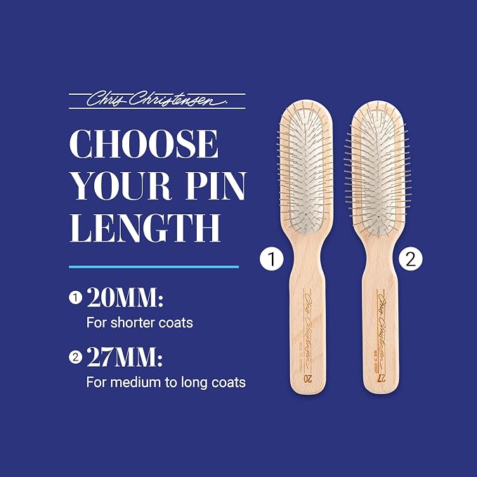 Chris Christensen 27 mm Oblong Pin Dog Brush, Original Series, Groom Like a Professional, Stainless Steel Pins, Lightweight Beech Wood Body, Ground and Polished Tips