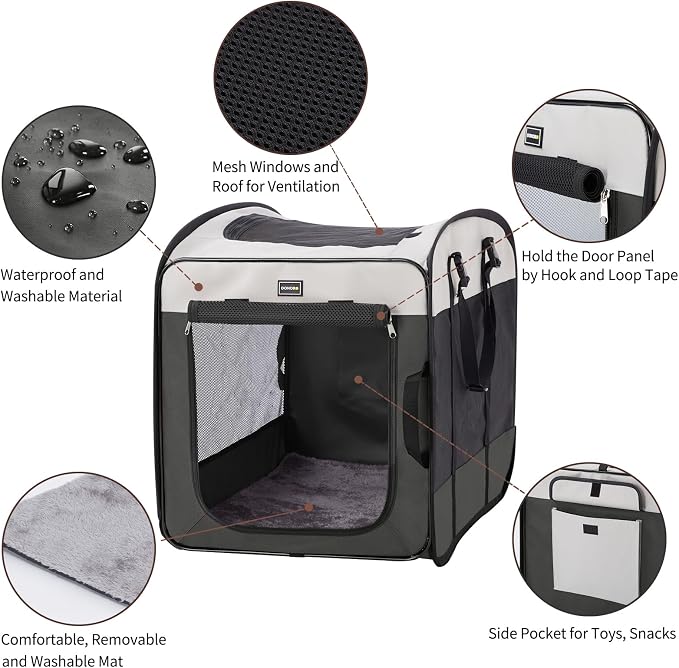 Dog Kennels and Crates for Medium Dogs, Portable Pop Up Indoor Pet Cage with Sturdy Wire Frame, Collapsible Travel Crate Soft Sided Cat Bag Escape Proof (Gray, 36.0" L x 23.0" W x 28.0" H)