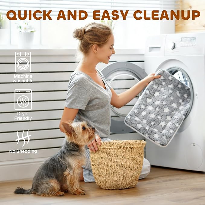 Mora Pets Dog Bed Crate Pad Ultra Soft Pet Bed with Cute Star Print Washable Crate Mat for Large Medium Small Dogs Reversible Fleece Dog Crate Kennel Mat Cat Bed Liner 35 x 22.8 inch Grey