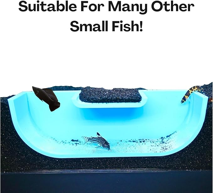Betta Underground Tunnel Hideout Cave | Aquarium Hide for Small Fish and Shrimp | Viewing Betta Fish Rest Hammock Enrichment Toy | Betta Fish Tank Accessories Decorations Toys Decor (Light Blue)