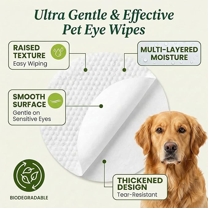 Dog Eye Wipes for Tear Stain Removal, Vet-Recommended Dog Eye Infection Treatment, Natural Dog Wipes for Discharge, Pet Eye Cleaner for Dogs&Cats, Gentle & Safe Pet Wipes for Sensitive Skin, 130 Count