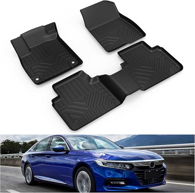 Kiwi Master Floor Mats for 2018-2022 Honda Accord | Custom Fit, All Weather Car Mats, Heavy Duty TPE Floor Liners, Front & Rear 2 Row, Black
