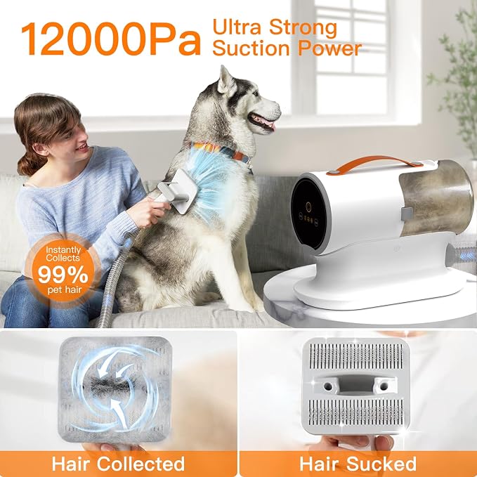 Fixr Pet Grooming Vacuum & Dog Hair Vacuum, 12000Pa Powerful Pet Grooming Kit with 2L Large Dust Cup, Low Noise Dog Vacuum for Shedding Grooming Hair, 3 Suction Levels, 5 Grooming Tools
