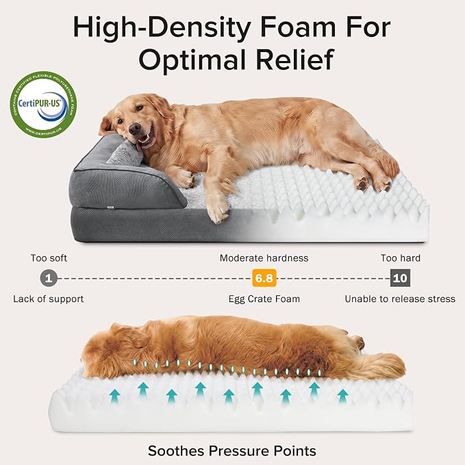 Orthopedic Medium Dog Beds for Medium Dogs, Waterproof Egg-Crate Foam Dog Couch Bed with Washable Removable Cover, Waterproof Lining and Nonskid Bottom