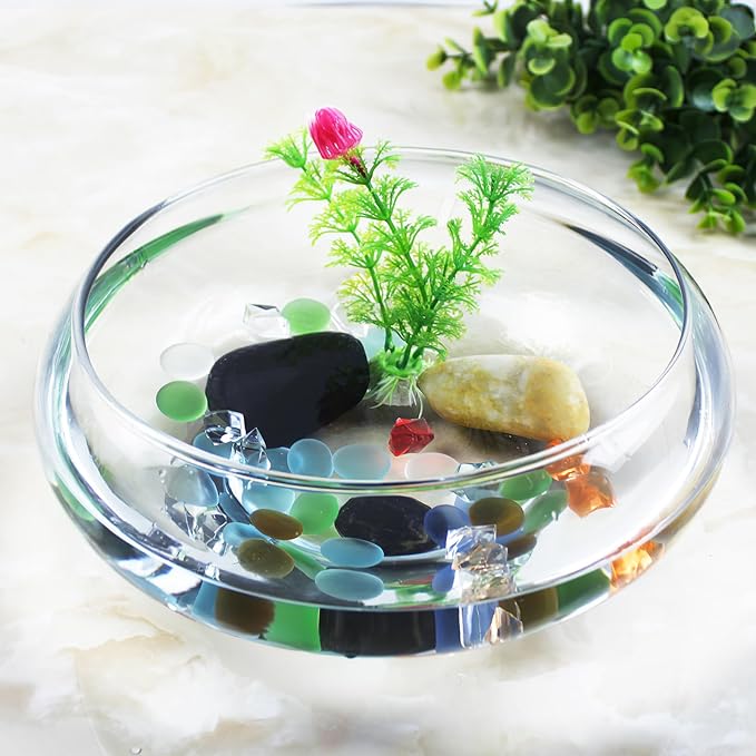 Kisangel Transparent Aquarium Tank 9.52 Inch Desktop Betta Fish Tank Small Fish Bowl for Plants and Aquatic Pets Home and Office Decor