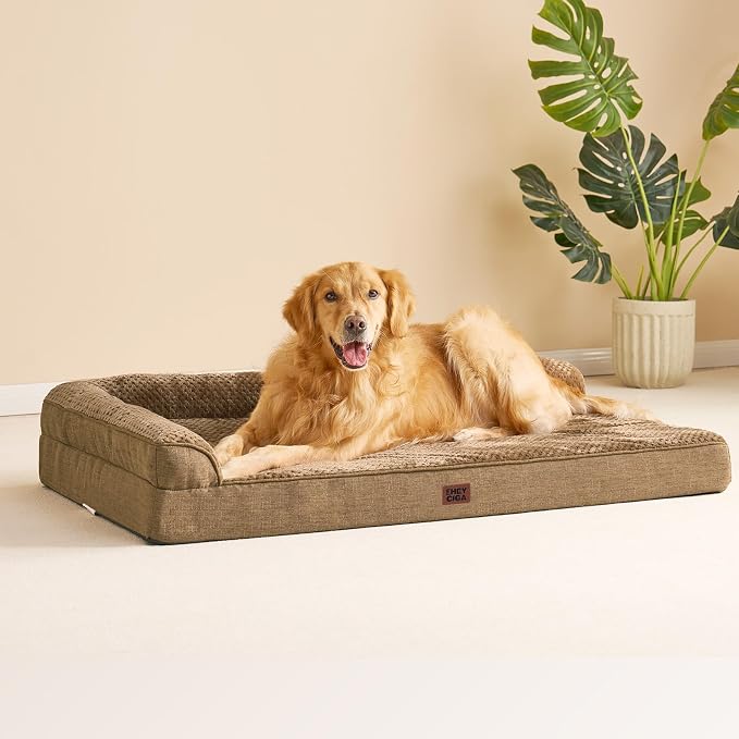 EHEYCIGA XL Dog Bed Memory Foam for Crate, Extra Large Dog Bed Orthopedic with Washable Removable Cover, Waterproof Pet Sofa Couch XLarge Size Dogs, 41x27x6.5, Camel | Washable Removable Cover, Waterproof Flat Pet Sofa Couch with Nonskid Bottom, 41x27x6.5