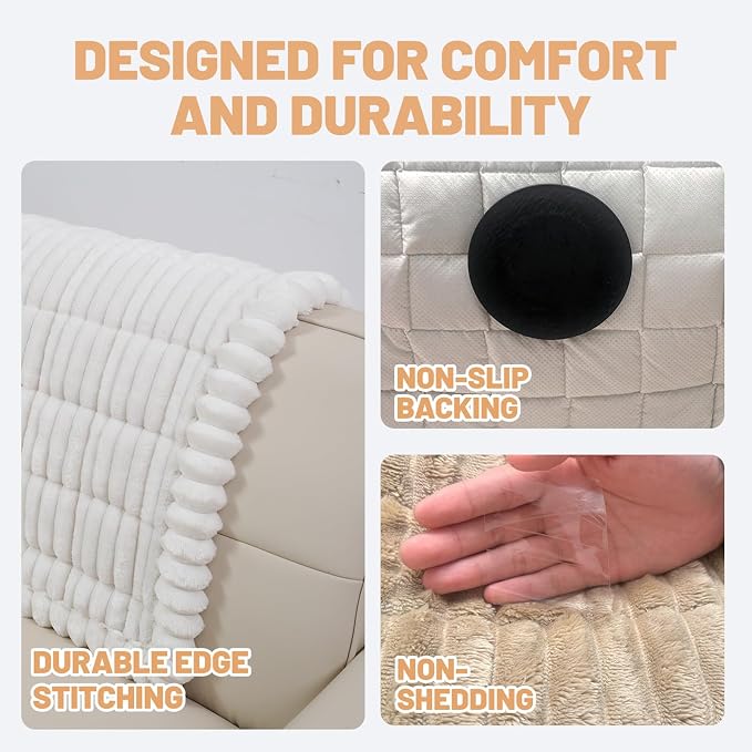 Waterproof Couch Cover for Dogs Washable,Nonslip Fuzzy Durable Pet Friendly | Soft Slipcovers for 3 Cushion Sofa Cover,Plush Thick Protector Fits Mat Bed Leather & Fabric Couches (White 27.6"x82.7")