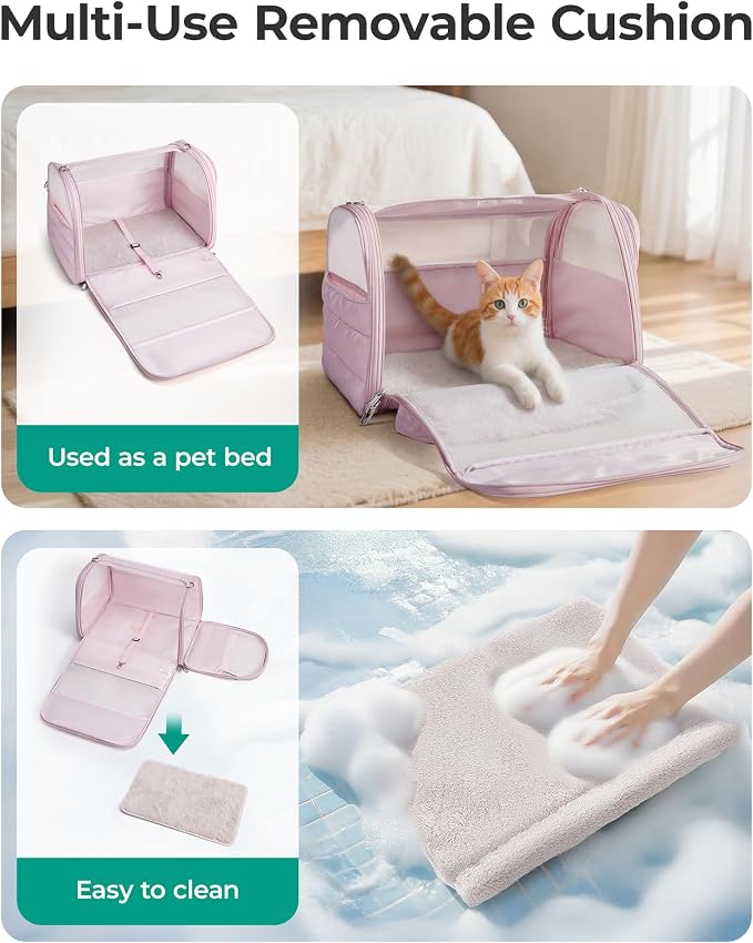 BAGSMART Cat Carrier: Soft-Sided Pet Carrier for Small Medium Cats Dogs Puppy Quilted Collapsible Puffy Travel Bag Up to 25 Lbs Pink